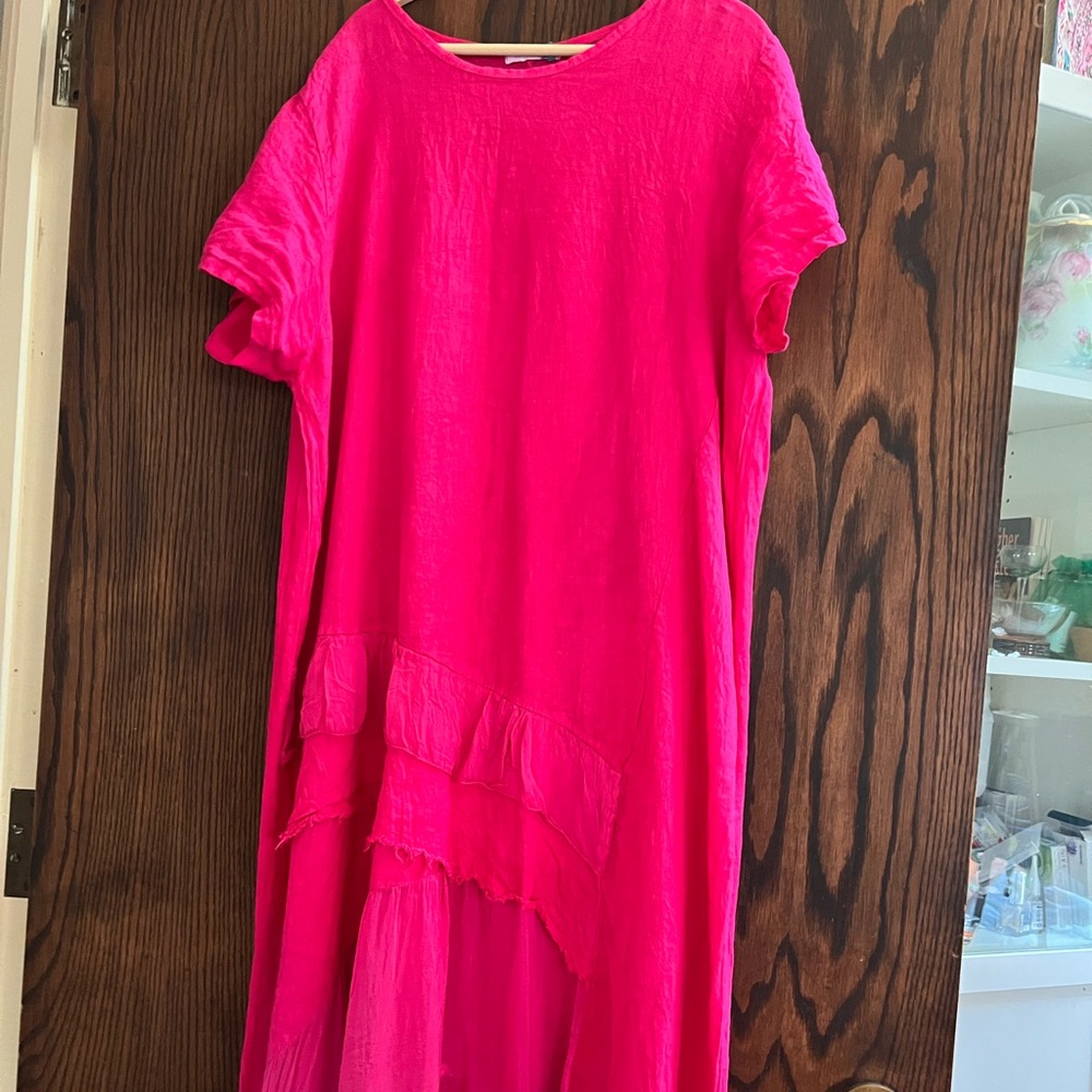 Rich pink linen and silk dress